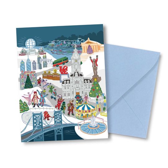 Discover Philadelphia Holiday Card - Philly Christmas - City Christmas Scene - Philadelphia Mummers - Holiday Card Pack
