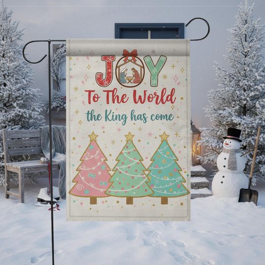 Discover JOY to the World Garden Flag  Nativity Christmas Yard Decor with Trees & Snowman