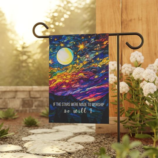 Christian Garden Flag, If the Stars Were Made to Worship, Faith Bible Verse House Banner, Faux Stained Glass Porch Decor, Front Door