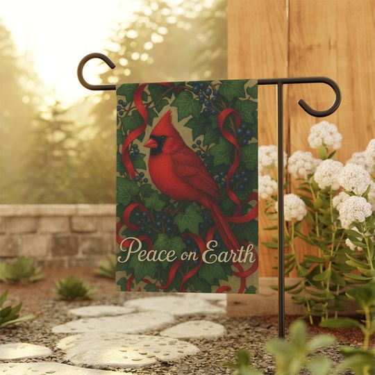 Cardinal Christmas Garden Flag: Peace on Earth Vintage Holiday Decor