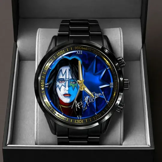 Discover KISS x Ace Frehley Black Stainless Steel Watch-personalize name, Gift For Fans, Christmas Gift