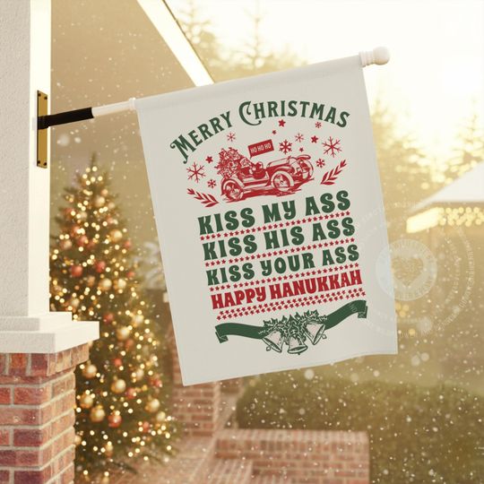 Holiday Garden Flag, Funny Christmas Hanukkah Yard Sign, Festive Outdoor Banner,Snarky Holiday Lawn Decor, Seasonal Home Decoration