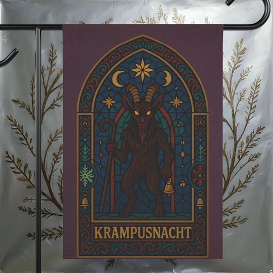 Stained Glass Krampus Garden Flag | Krampusnacht Celebration
