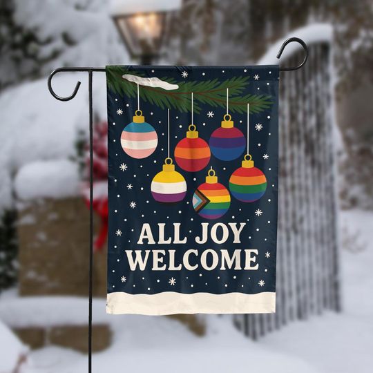 Discover All Joy Welcome Garden Flag, Christmas Pride Yard Flag, Holiday Outdoor Decor, Inclusive Ornament Flag, Winter Seasonal Decoration