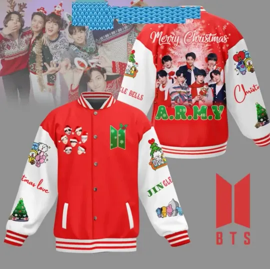 BTS Jingle Bell Merry Christmas Army Baseball Jacket AOP Baseball Jacket
