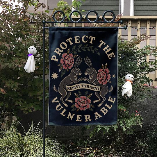 Discover Resist Tyranny Garden Flag: Political Yard Sign with Rabbits & Flowers