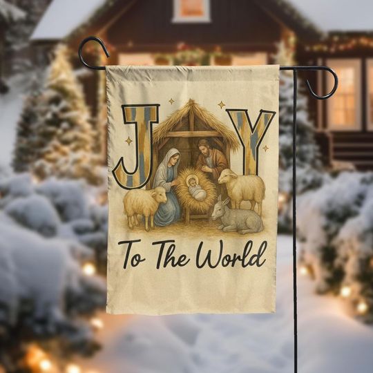 Joy To The World Nativity Garden Flag, Christian Christmas Outdoor Yard Decor, Religious Holiday Decoration, Manger Scene Flag, Xmas Decor