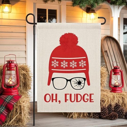Christmas Winter Garden Flag Hat Garden Flag Oh Fudge Season Farmhouse Decorations Burlap Vertical Double Sided Yard Lawn Outdoor Decor