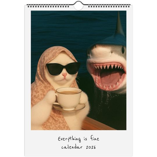 Discover Everything is Fine Meme Cat Wall Calendar 2026