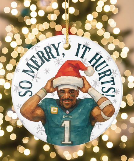 Discover Eagles Christmas Jalen Hurts Ornament Doodle Style Football Holiday Tree Decoration Sports Fan Gift Philadelphia Eagles Ceramic Ornament