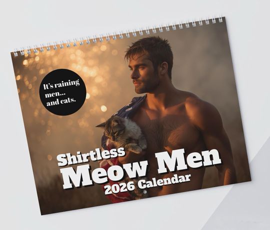 Discover Christmas Gift Shirtless Men & Cats Wall Calendar (2026) Gift for Her Mom Wife Christmas Gift White Elephant Exchange Yankee Exchange