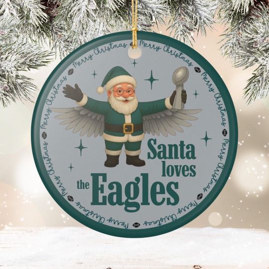 Philadelphia Santa with Football Trophy ceramic ornament | Christmas tree decoration