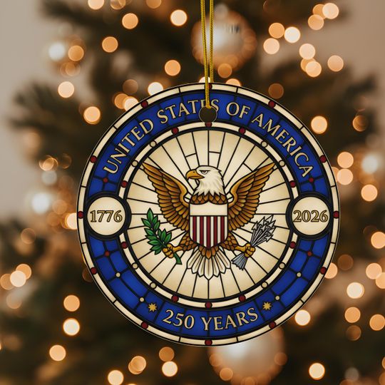Discover United States 250 Years Ceramic Ornament, Patriotic Bald Eagle Double Sided Christmas Tree Decoration, 3 Inch America 250 Keepsake