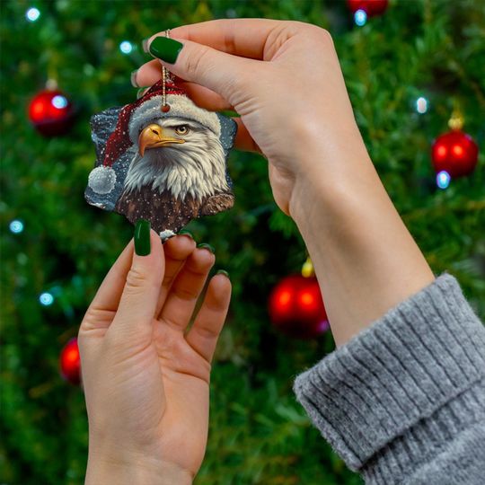 American Christmas Bald Eagle Ceramic Ornament, Xmas Decor Modern Holiday Gift, Deer Cute Festive Cozy Winter Holiday Decoration, Patriotic