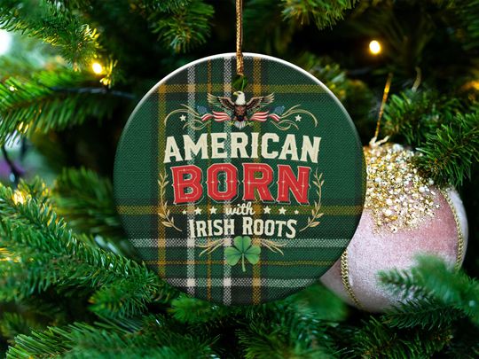 Discover American Irish Roots Ceramic Ornament: Patriotic, Shamrock, Eagle, USA Flags