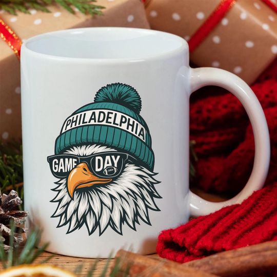 Discover Philadelphia Game Day Eagle Mug, Football Lover Gift, Philly Fan Coffee Cup, Vintage Sports Ceramic Mug, Cool Eagle Game Day Mug