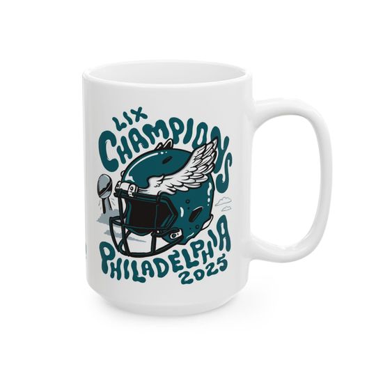 Discover Philadelphia Eagles Champions, 15oz ceramic mug, Artwork by Philly Artist Brunofsky