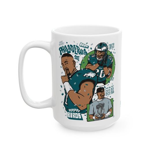 Discover Game 3: Philadelphia Eagles NFC Championship Design, 15oz ceramic mug, Artwork by Philly Artist Brunofsky
