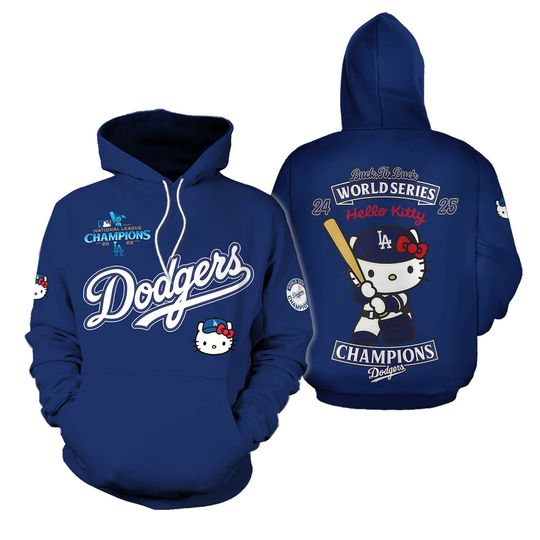 L.A Dodgger x Hello Kitty Back 2 Back World Series Champions 3D Hoodie