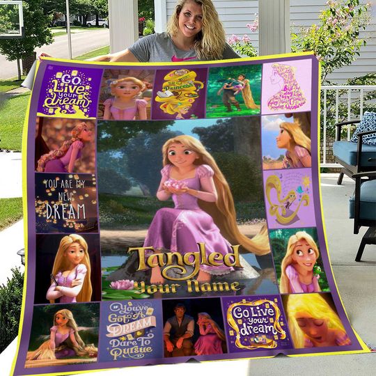 Custom Rapunzel Pictures Collage Blanket, Cartoon Movie Blanket, Rapunzel Cartoon Birthday Blanket, Rapunzel Fleece Blanket