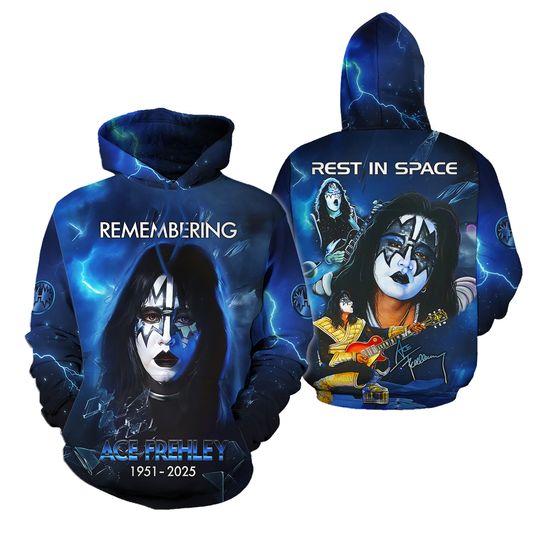 Remembering 1KISS x Ace Frehley 3D Limited Edition 2025 Blue 3D Hoodie, Gift For Fans