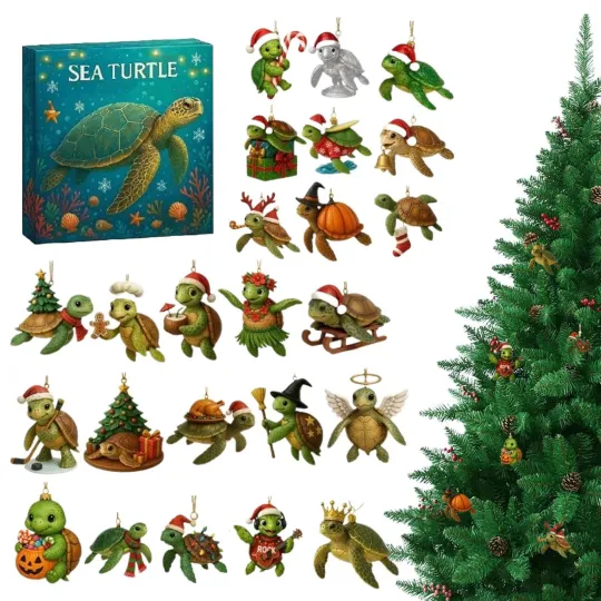 Discover Christmas Sea Turtle Advent Countdown 2D Acrylic Seasonal Decor 24 Days
