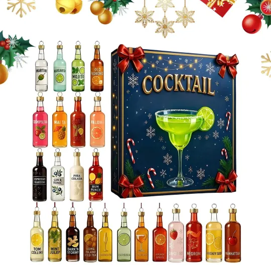 Discover 2025 Cocktail Advent Calendar  24 Days 2D Acrylic Christmas Decoration Ornaments