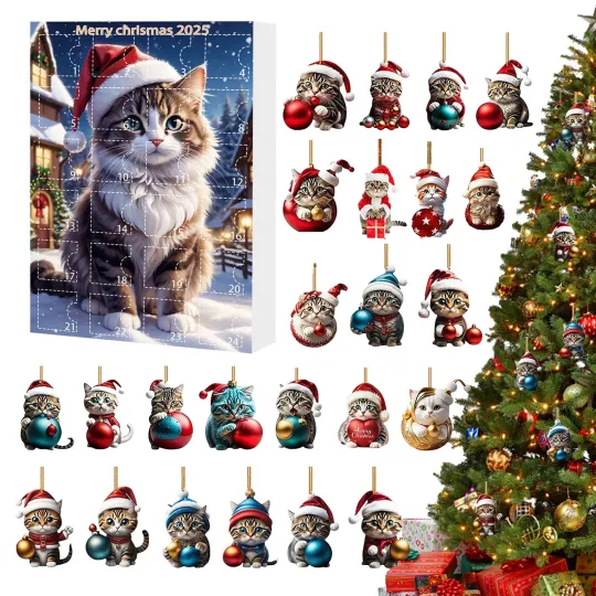 Discover Cat Advent Calendar – 24 Cat Ornaments, Holiday Countdown for All Years ﻿ ﻿