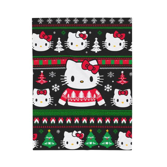Hello Kitty Holiday Fleece Blanket for Kids, Cozy Room Decor, Christmas Gift