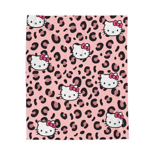 Hello Kitty Fleece Blanket for Kids, Cozy Leopard Print Throw, Nursery Decor, Gift for Her