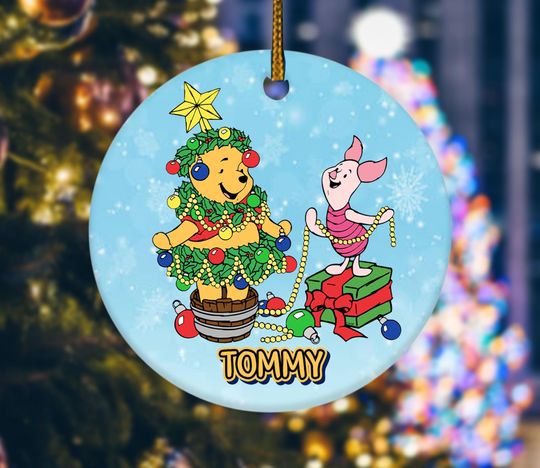Discover Personalized Winnie the Pooh Ornament, Pooh and Friends, Pooh Bear Ornament, Pooh Christmas ornament, Disney Ceramic Ornament SJ2305