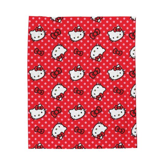 Hello Kitty Fleece Blanket with Red Polka Dots and Cat Face Pattern