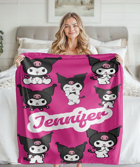 Discover Personalized Kuromi Blanket, Custom Blanket Gift for Christmas, Girls' Room Decor, Kuromi Happy New Year Blanket