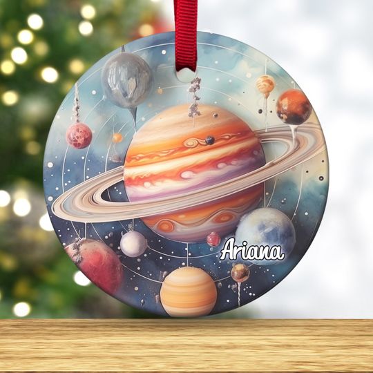 Planets, Ceramic Ornament, Watercolor Art Of Solar System, Custom 2025 Year Ornament
