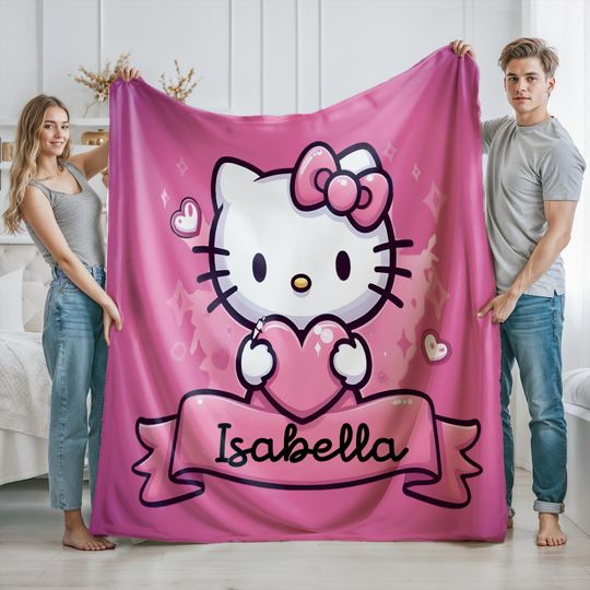 Personalized Valentine Hello Kitty Fleece Blanket for Kids