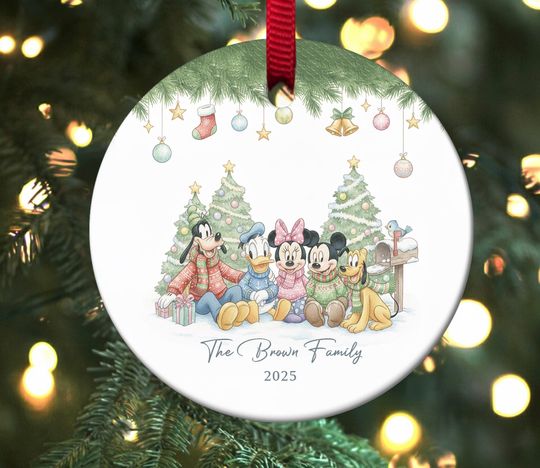 Discover Personalized Family Name Round Ceramic Christmas Ornament, Merry Christmas Ornament, Disney Ceramic Ornament 2025,Ornament Gift AXJ117