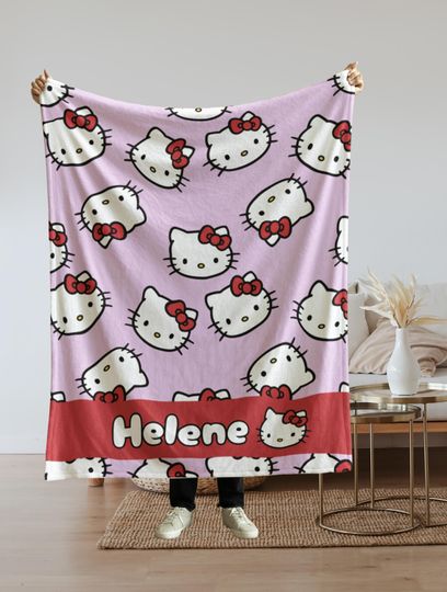 Personalized Hello Kitty Blanket, Custom Name Kitty Blanket, Custom Name Blanket, Birthday Gift,Custom Name Girl Blanket,Hello Kitty Blanket