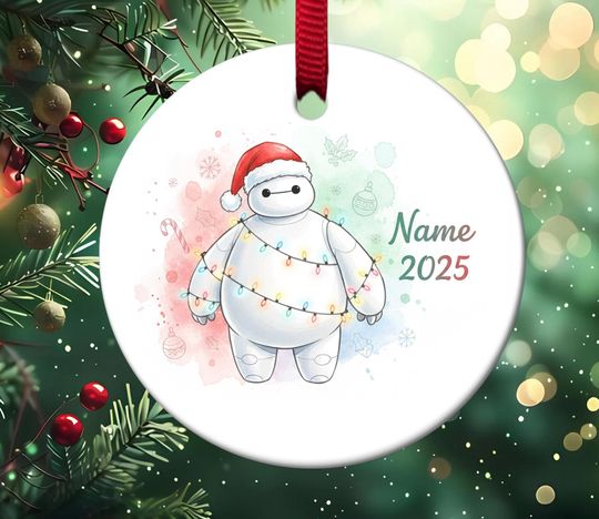 Discover Personalized Santa Baymax Christmas Ornament, Custom Name Big Hero 6 Ceramic Ornament, Disneyland Baymax Ornament 2025, Gift For Kids AXIV20