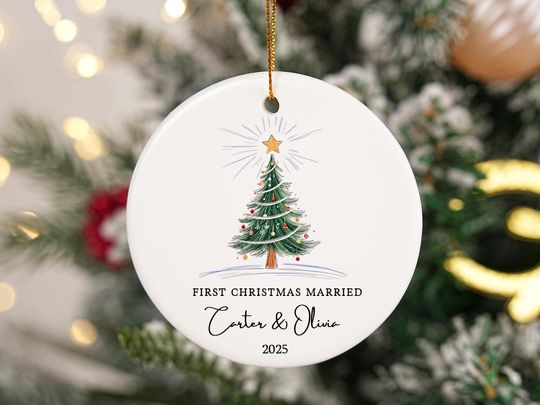 First Christmas Married Ornament 2025, Personalized Newlywed Christmas Ornament