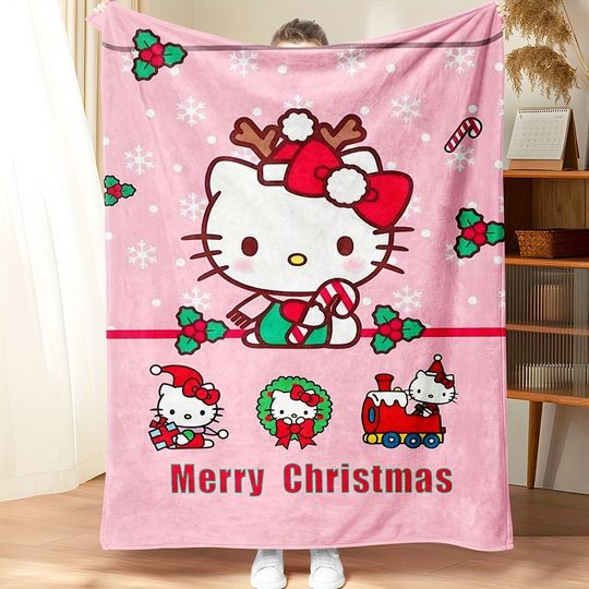 Sanrio Hello Kitty Fleece Blanket - Pink Christmas Blanket for Cozy Holidays