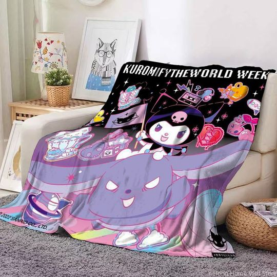 Sanrio Kuromi Fleece Blanket - Soft Flannel Four Season for Sofa, Bed, Living Room, Travel and Picnic