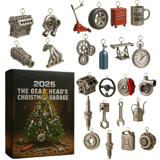 Discover Advent Calendar 2025 The Gearheads Christmas Garage 2D Acrylic Pendant Set