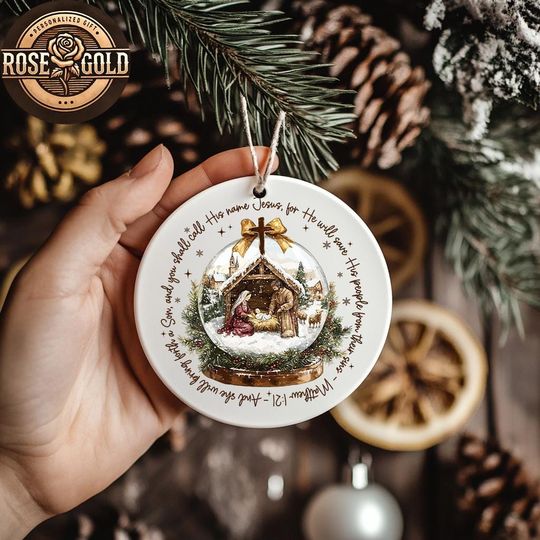 Discover Christian Christmas Ceramic Ornament, Nativity Scene, Religious Gift For Her, Jesus is The Reason, Holiday Xmas Decor