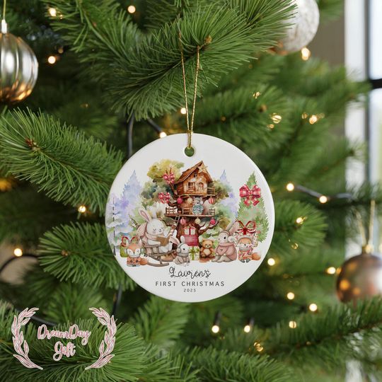 Discover Custom Babys First Christmas Ceramic Ornament, Personalized Holiday Keepsake with Name, Cute Gift for Newborn, Perfect for Baby Boy or Girl