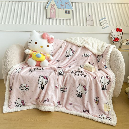 Kawaii Sanrio Kuromi Hello Kitty Fleece Blanket for Kids