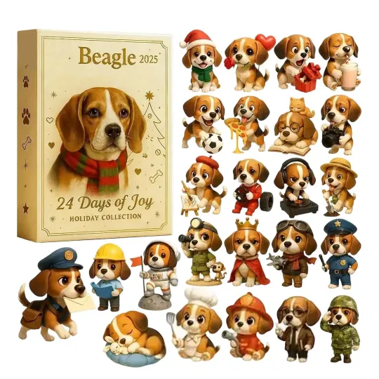 Discover Beagle Dog Gift Box Advent Calendar 2025, Christmas Advent 2D Dog Ornaments