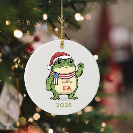 Discover Aunty Fa Ceramic Ornament, Funny Political Protest Gift, Antifa Portland Frog freedom decor, Merry resistmas ornament