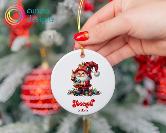 Discover Personalized Christmas Gnome Ornament, Gnome Lover Ornament, Baby Boys Christmas Ornament, Ceramic Christmas Tree Gnome Decor Ornament