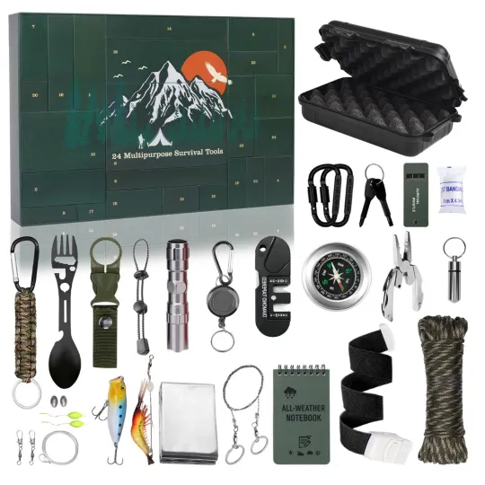 Discover 2025 Christmas Advent Calendar 24 Days Survival Gears Camping Fishing Tools