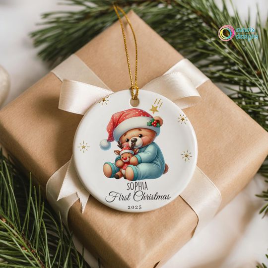 Discover Personalized Baby Girl First Christmas Ornament, 2025 Christmas Keepsake Ornament, New Baby Girl Gift, Ceramic Christmas Tree Home Decor